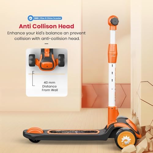 StarAndDaisy Scooter for Kids 3-12 YearsBoys & Girls / 3 Wheel Kids Scooter Boys & Girls with LED Light, PU Wheels/Skating Scooter 5 Level Adjustable Height and Easy to Fold (Orange-Black)