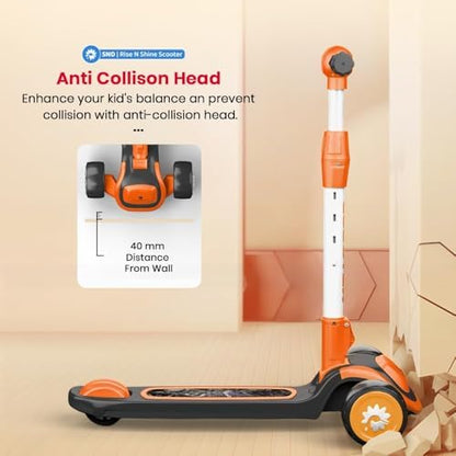 StarAndDaisy Scooter for Kids 3-12 YearsBoys & Girls / 3 Wheel Kids Scooter Boys & Girls with LED Light, PU Wheels/Skating Scooter 5 Level Adjustable Height and Easy to Fold (Orange-Black)