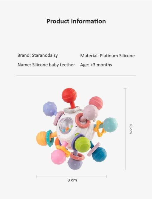 StarAndDaisy Teether Teething Toys for Baby 6-12 Months Kids, Soft Silicone & BPA Free (Mball-Grey-Multicolor)