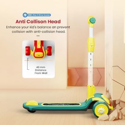 StarAndDaisy Kick Scooter for Kids 3-12 YearsBoys & Girls / 3 Wheel Scooter Boys & Girls with LED Light, PU Wheels/Skating Scooter 5 Level Adjustable Height and Easy to Fold - (Green-Yellow)