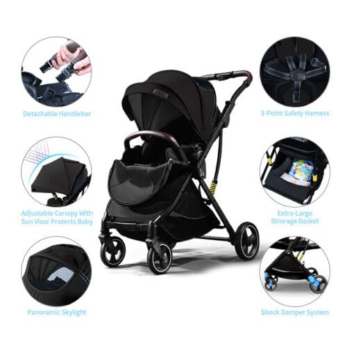 StarAndDaisy Coballe Baby Stroller, 2 in 1 High Landscape Convertible Reversible Bassinet Pram for Infant, Foldable Aluminum Alloy Pushchair with Adjustable Backrest, 3D Suspension (Green)