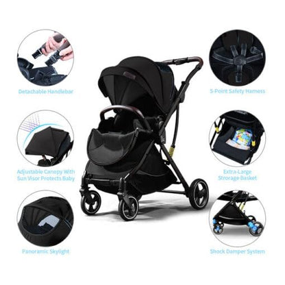 StarAndDaisy Coballe Baby Stroller, 2 in 1 High Landscape Convertible Reversible Bassinet Pram for Infant, Foldable Aluminum Alloy Pushchair with Adjustable Backrest, 3D Suspension (Green)