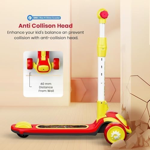 StarAndDaisy Kick Scooter 3 Wheel for 3-12 Boys & Girls/Scooter for Kids with Led Light, PU Wheels/Kids Scooter with 4 Level Height Adjustment, Up to 100 Kg Weight Support Chassis. Red-Yellow