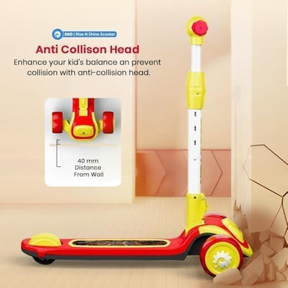 StarAndDaisy Kick Scooter 3 Wheel for 3-12 Boys & Girls/Scooter for Kids with Led Light, PU Wheels/Kids Scooter with 4 Level Height Adjustment, Up to 100 Kg Weight Support Chassis. Red-Yellow