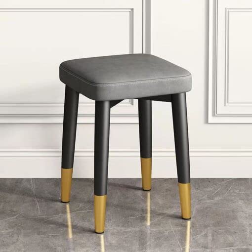 StarAndDaisy Light Luxury Dining Chair, Stackable Simple Modern Dining Table and Stool, Black Gold Leg Leather Stool, Suitable for Dining Room and Bedroom (Grayish.)