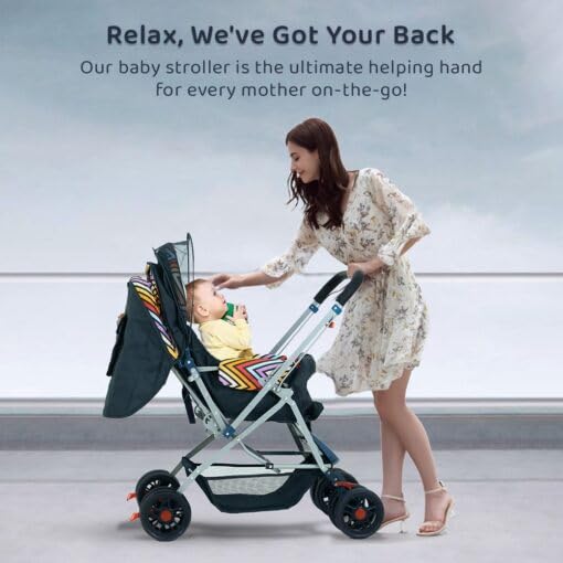 StarAndDaisy Sunrise Reversible Baby Stroller and Pram with Mosquito Net and Wheel Breaks Cushion (Vibrant-Stroller)
