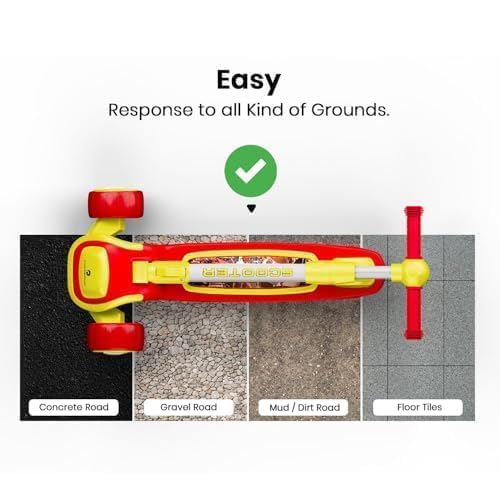 StarAndDaisy Kick Scooter 3 Wheel for 3-12 Boys & Girls/Scooter for Kids with Led Light, PU Wheels/Kids Scooter with 4 Level Height Adjustment, Up to 100 Kg Weight Support Chassis. Red-Yellow
