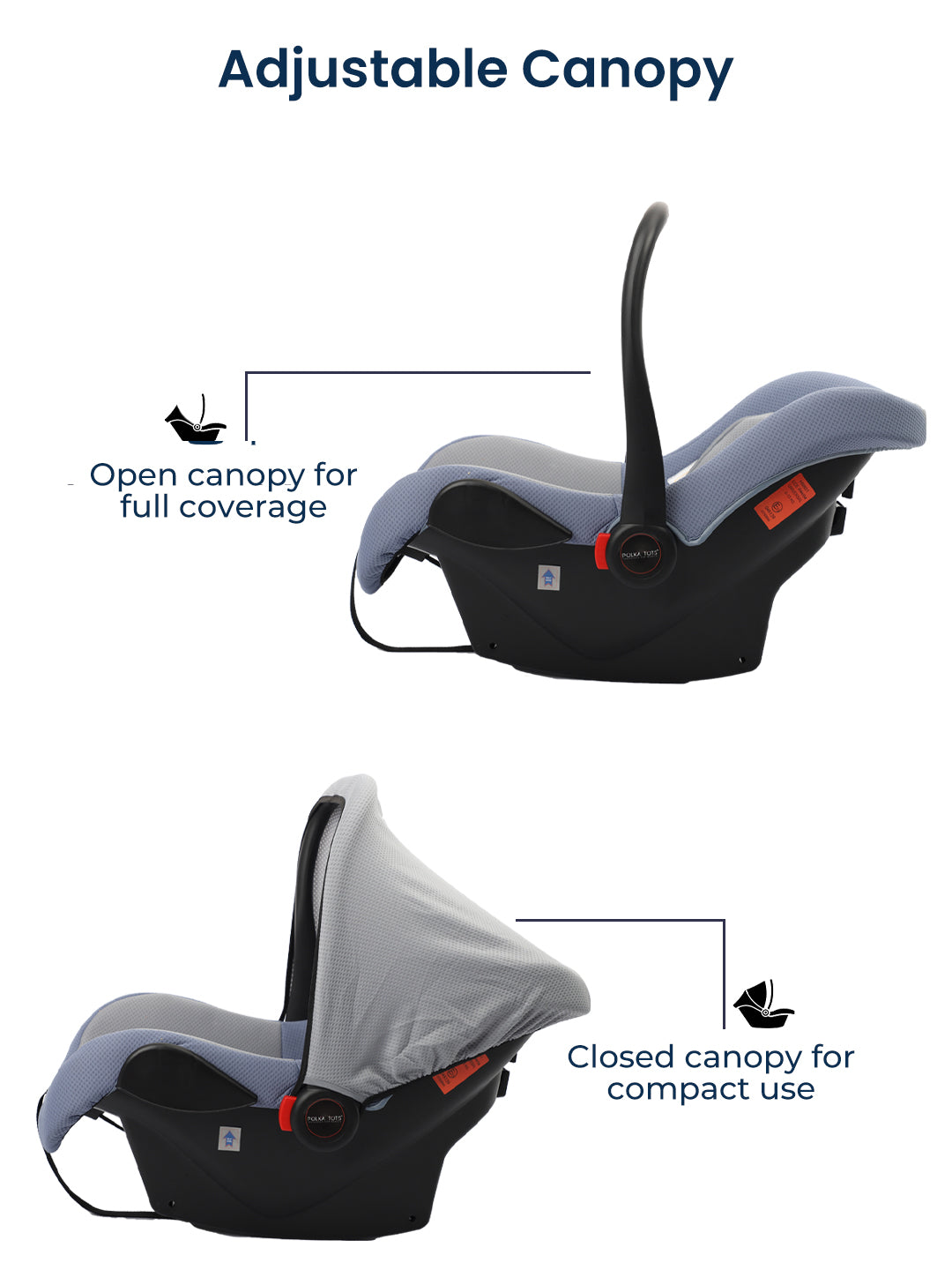 Polka Tots 5-In-1 Baby Car Seat Carry Cot With Canopy Feeding Seat 0 To 15 Months - Blue
