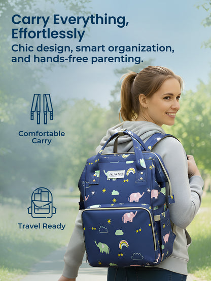 Polka Tots Diaper Bag Large Capacity With 17 Pockets For Moms & Dads- Blue