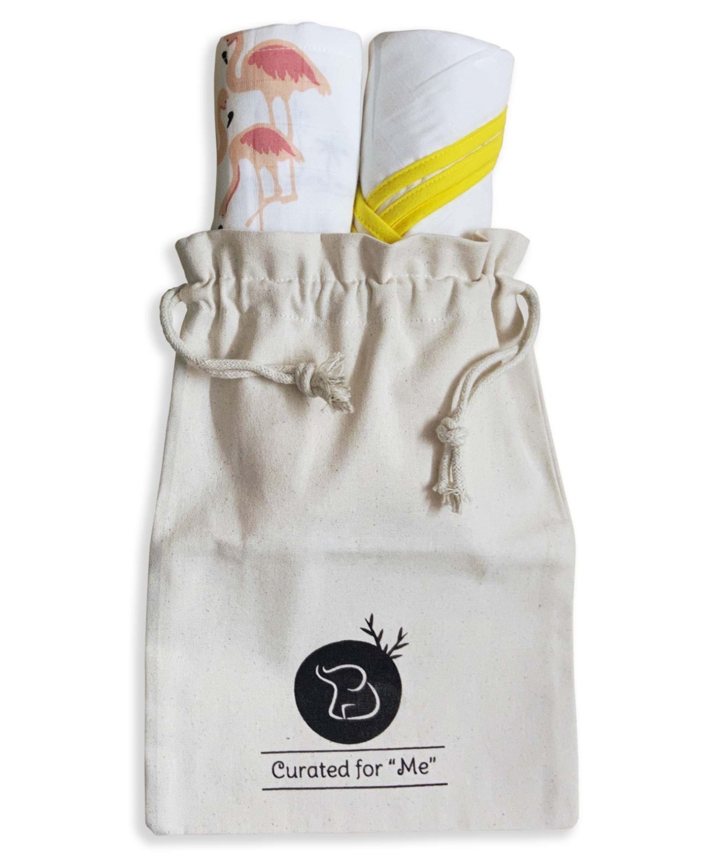 TinyLane 100% Organic Bamboo Cotton Muslin Baby Swaddle Wrappers Flamingo & Classic White Print Pack of 2- Multicolor