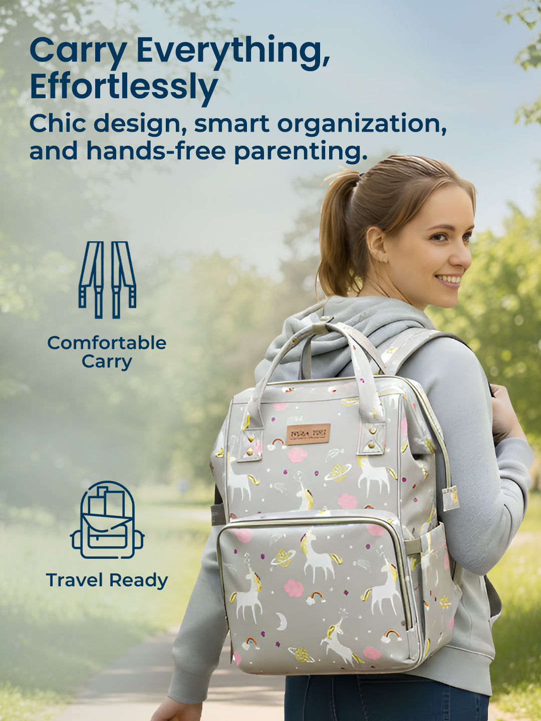 Polka Tots Diaper Bag Large Capacity With 17 Pockets For Moms & Dads - Unicorn