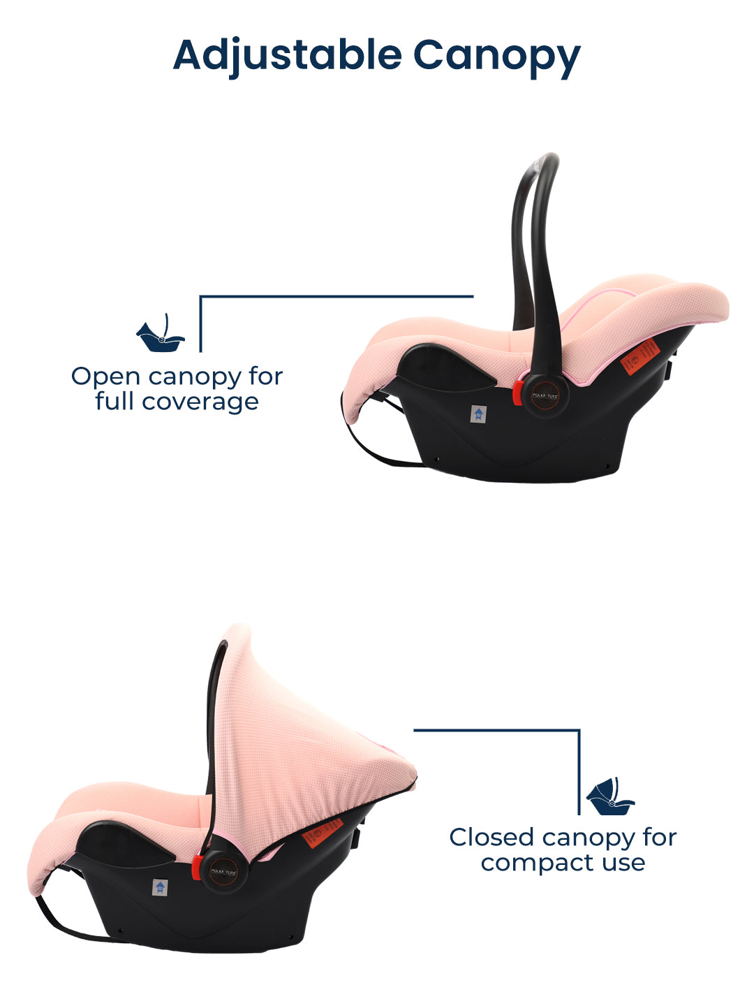 Polka Tots 5-In-1 Baby Car Seat Carry Cot With Canopy Feeding Seat 0 To 15 Months  - Pink
