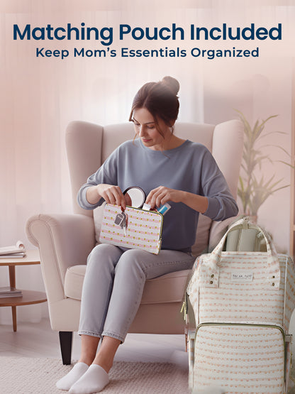 Polka Tots Stylish Multifunctional Rainbow Diaper Bag For Mothers Travel With Pouch  - Peach