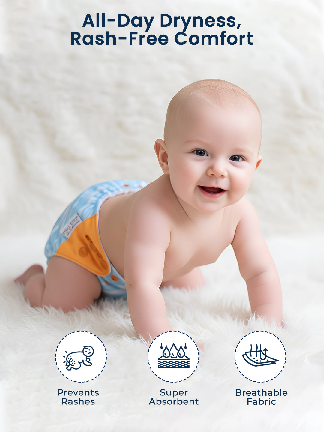 Polka Tots  Reusable & Washable Fleece Cloth Diapers with 1 Liner, Penguin Print