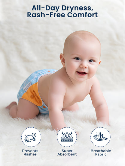 Polka Tots  Reusable & Washable Fleece Cloth Diapers with 1 Liner, Penguin Print