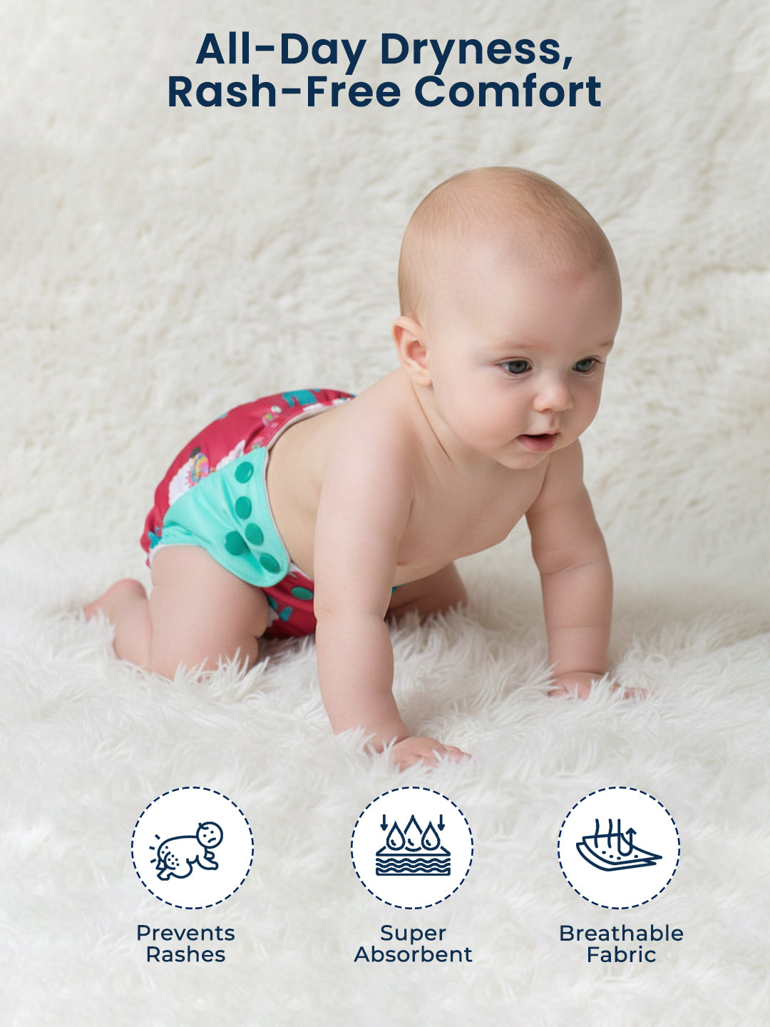 Polka Tots  Reusable & Washable Fleece Cloth Diapers with 1 Liner, Llama Print