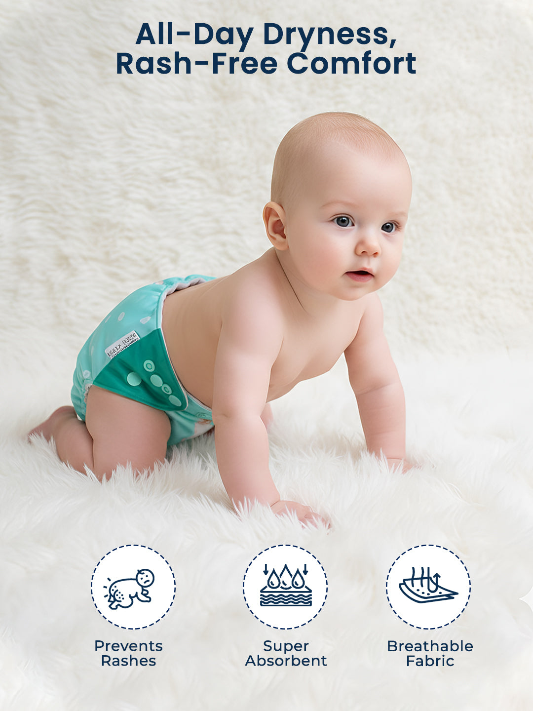 Polka Tots  Reusable & Washable Fleece Cloth Diapers with 1 Liner, Sheep Print