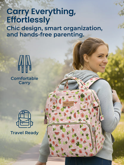 Polka Tots Diaper Bag Large Capacity With 17 Pockets For Moms & Dads  - Watermelon