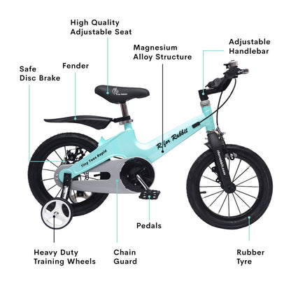 R for Rabbit Tiny Toes Rapid 16T Bicycle - Single Structure, Adjustable Seat & Handlebar, 95% Installed Lake Blue