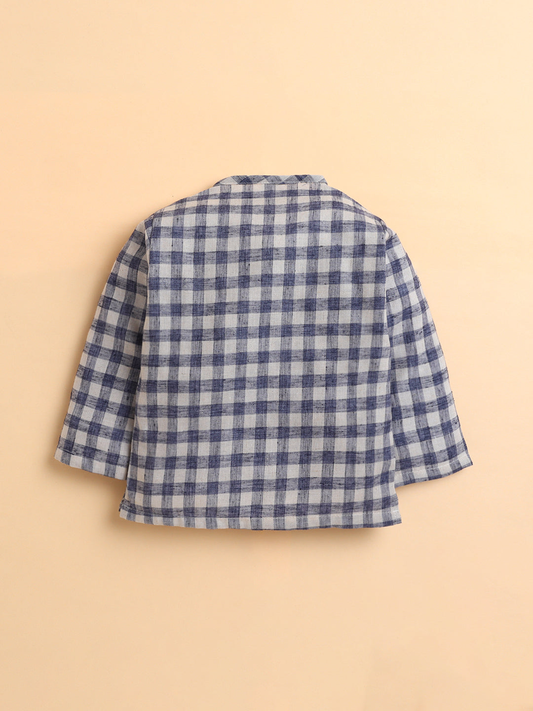 Polka Tots Cotton Linen Checks Full Sleeve Jabla Pant - Blue (0-3 Months)
