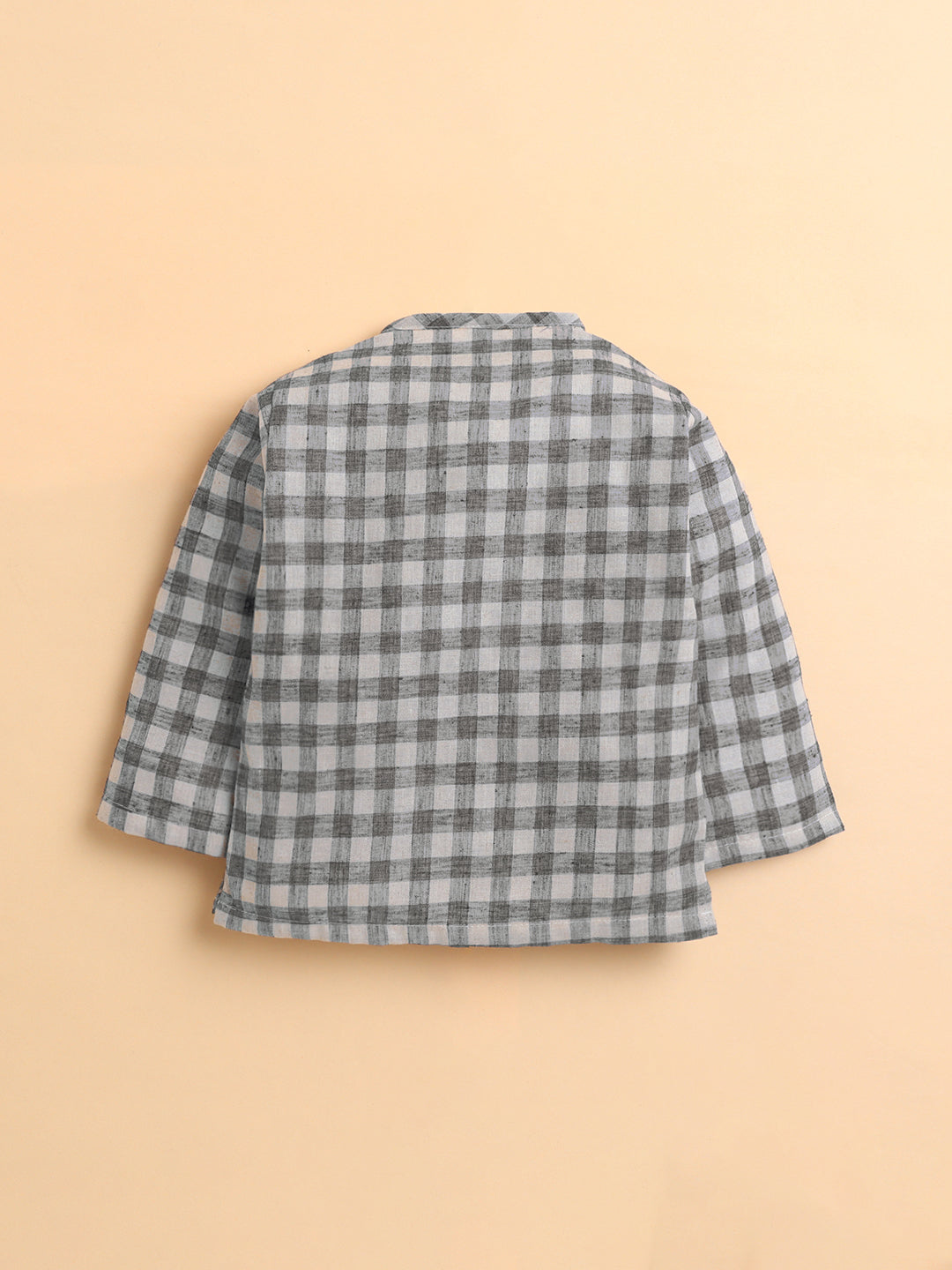 Polka Tots Cotton Linen Checks Full Sleeve Jabla Pant - Grey (0-3 Months)