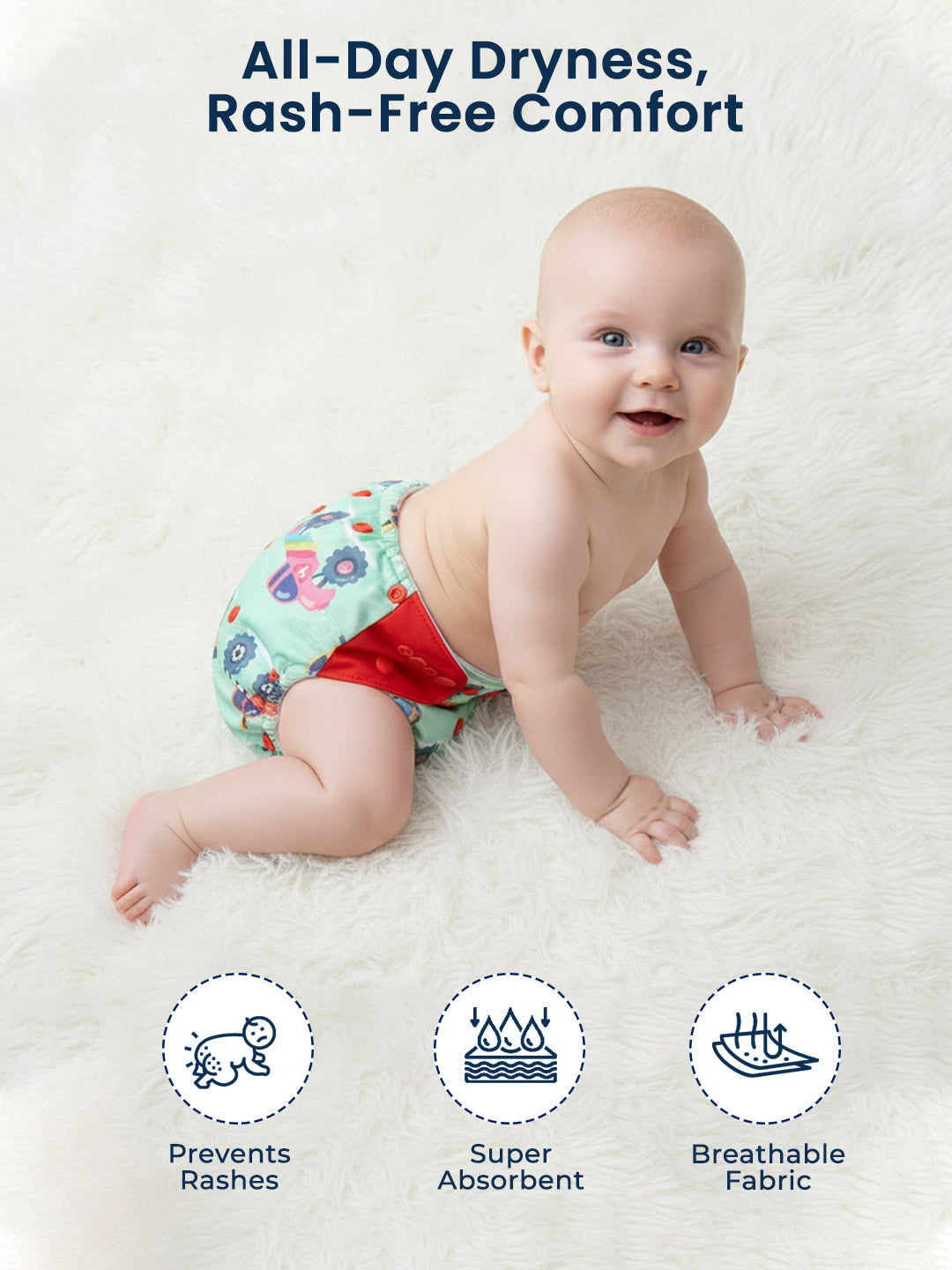 Polka Tots  Reusable & Washable Fleece Cloth Diapers with 1 Liner, Car Print