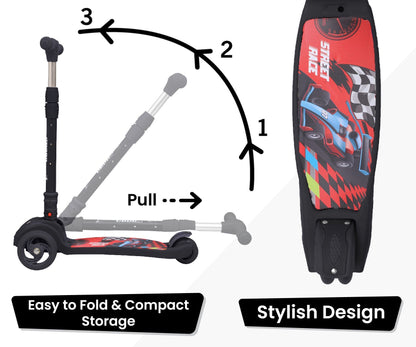 R for Rabbit Road Runner Scooter - PU LED Wheels, 4 Level Height Adjustment, Anti Slip Deck Black