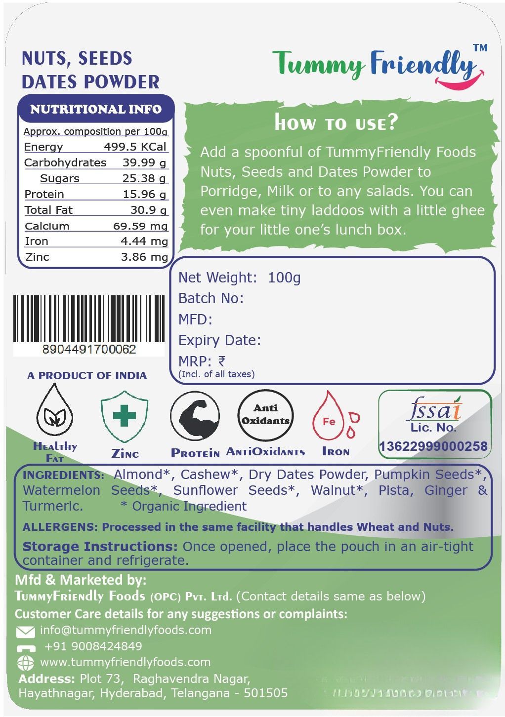 TummyFriendly Foods Premium Nuts, Seeds and Dates Powder | Dry Fruits Powder Baby (100g each pack)