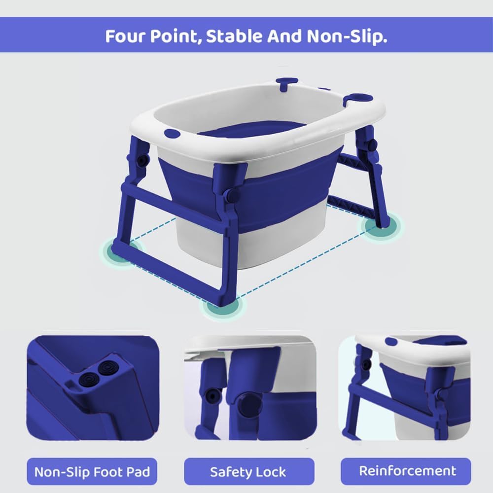 StarAndDaisy 2-in-1 Baby Bath tub for 0 to 5 Years with Bathing Chair & Cushion/Foldable Bath tub for Kids 0-3 Years for Girls and Boys, Space Saving Design & Fast Drainage (Blue)