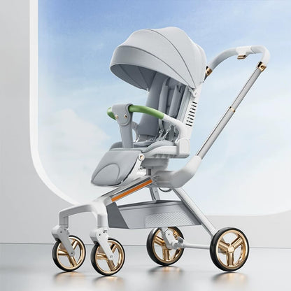Staranddaisy Meta Luxe Premium Baby Stroller 0 to 3 Years with 5-Point Safety Belt, Multi-Level Canopy Adjustment , Easy Adjustable Seat with One Touch Fold Pram for Baby -Grey