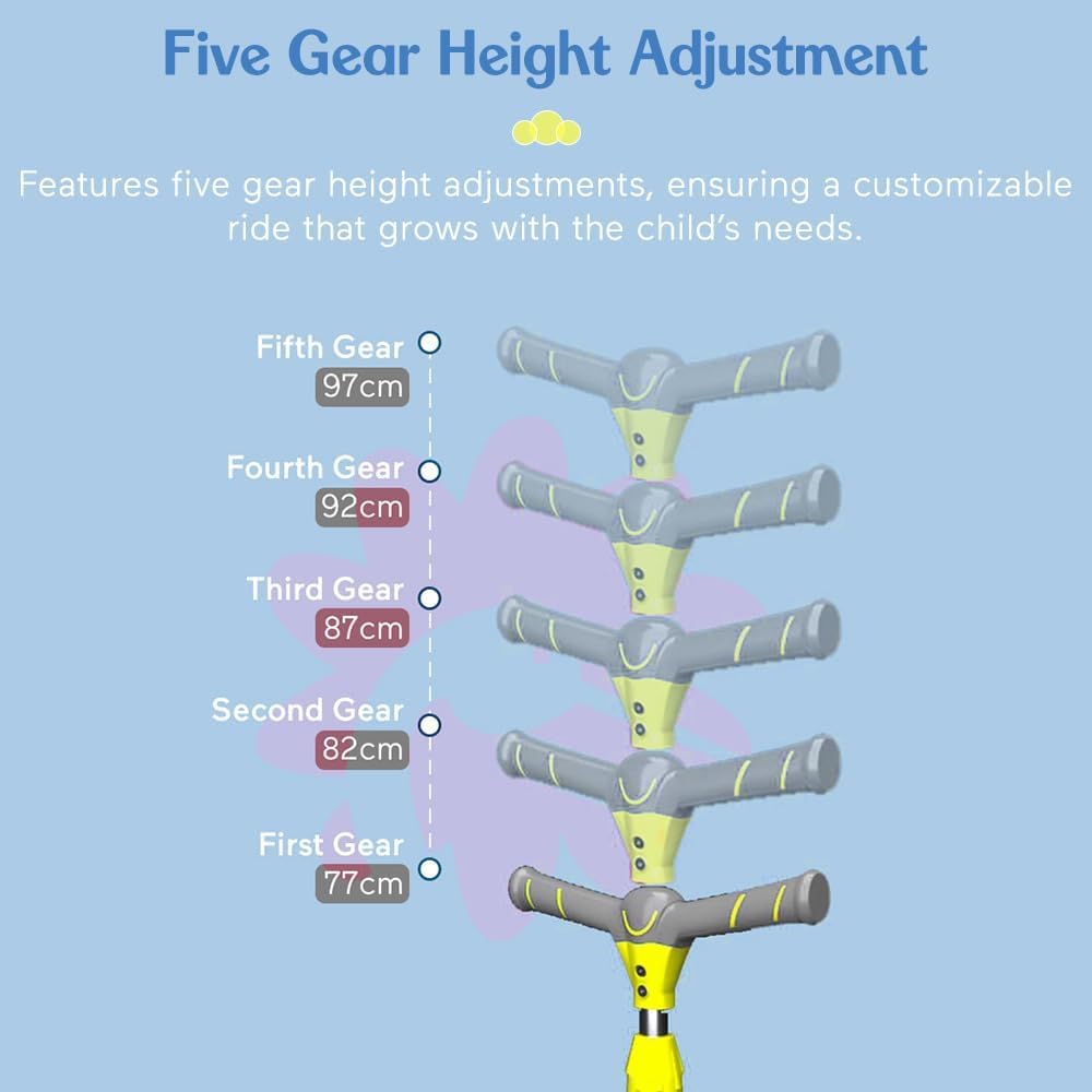 StarAndDaisy Kick Scooter for Kids 3-12 Boys & Girls / 3 Wheel Skating Scooter Boys & Girls with Pu Light Up LED Wheels/Skating Scooter 5 Level Adjustable Height and Easy to Fold (Grey-Yellow)