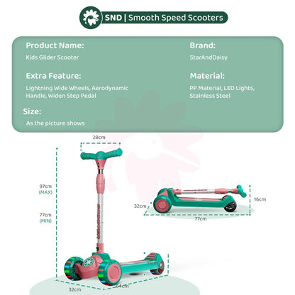 StarAndDaisy Scooter for Kids | Skating Scooter with 6 Level Adjustable Height | 3 Wheel Skates or Scooter for Kids 6-12 Years Boys & Girls (Green-Pink)