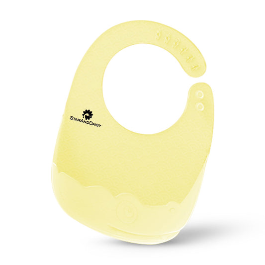 StarAndDaisy Reusable Silicone Baby Bib with Adjustable Buttons for Mess-Free Feeding, Weaning, and Easy Cleaning and Waterproof. (Yellow)