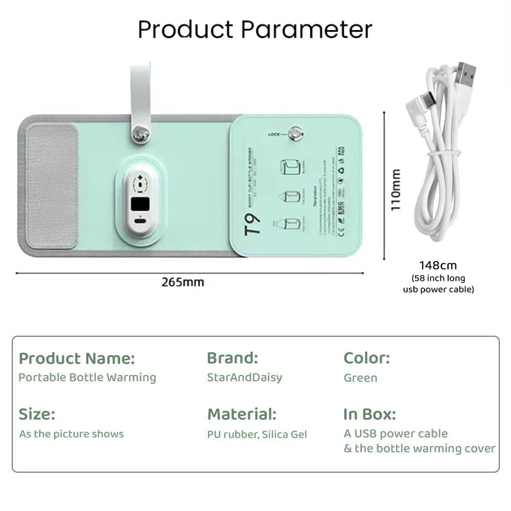 StarAndDaisy Bottle Warmer for Baby / Toddlers, Water Warmer with Adjustable Temperature Control Portable & USB, Constant Temperature Control Technology, Baby Feeding Bottle Warmer for Travel Outdoor -Green