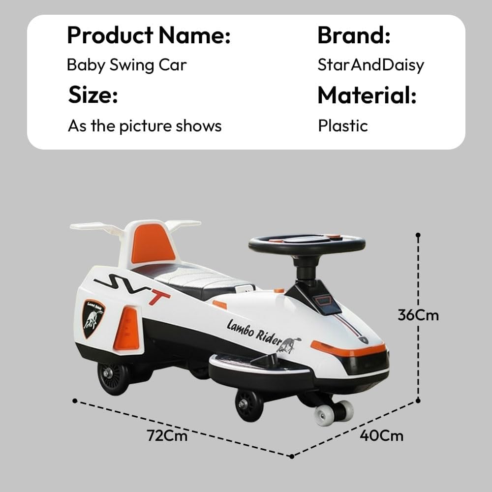 StarAndDaisy Baby Magic/Swing Car for Kids Toys for 2-5 Years boy, with Acceleration Pedal & Rechargeable Battery, LED Light & Music,Twister car/Ride-onwith Smoke & Backrest seat -White