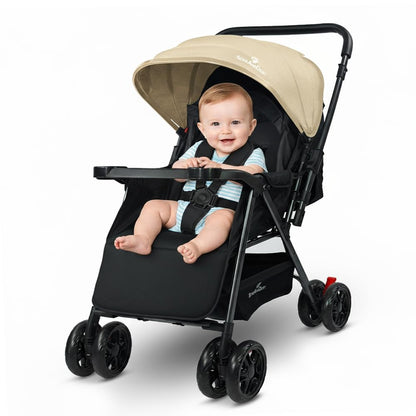 StarAndDaisy Baby Stroller for 0–3 Years, Foldable Pram with 3 Reclining Positions/Baby Stroller with Food Tray and 360 Degree Swivel Wheels
