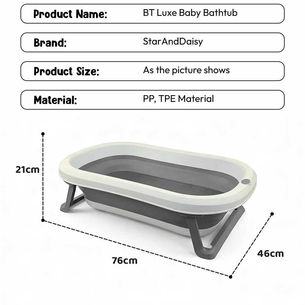 StarAndDaisy Baby Bath Tub for 0 to 5 Years/Bath Tub for Kids 0-3 Years, Tub for Girls & Boys with Foldable Legs, Easy to Store -Grey