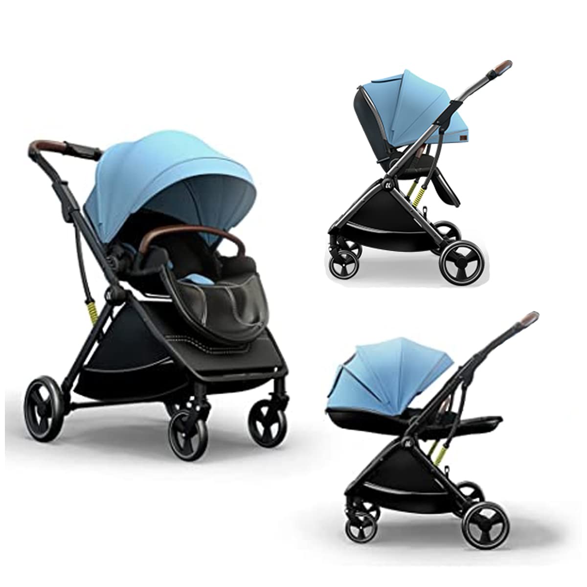 StarAndDaisy Coballe Baby Stroller, 2 in 1 High Landscape Convertible Reversible Bassinet Pram for Infant, Foldable Aluminum Alloy Pushchair with Adjustable Backrest, 3D Suspension (Green)