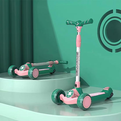 StarAndDaisy Scooter for Kids | Skating Scooter with 6 Level Adjustable Height | 3 Wheel Skates or Scooter for Kids 6-12 Years Boys & Girls (Green-Pink)