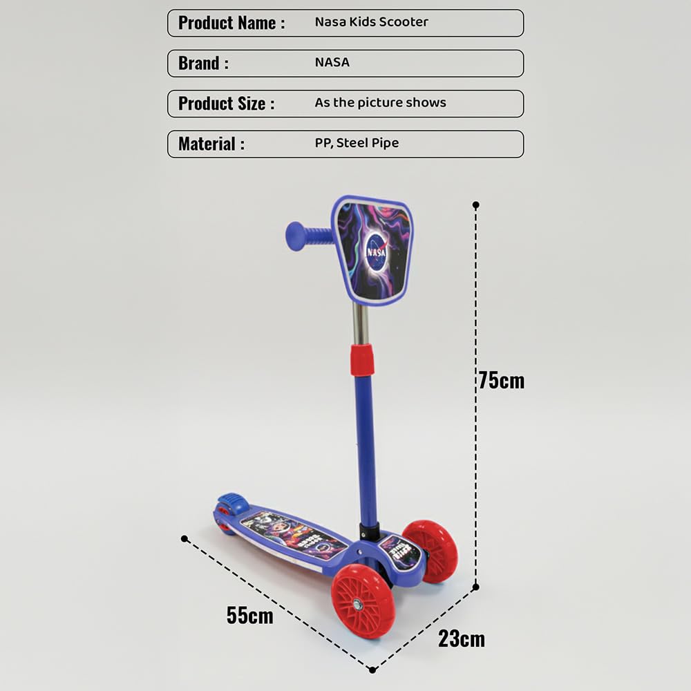 StarAndDaisy X NASA Kick Scooter for Kids 3+ Years, Foldable Skate Scooter for Children Girls & Boys with Multi-Level Height Adjustment, LED Wheels & Brakes -(Officially Licensed) (Red-Blue)