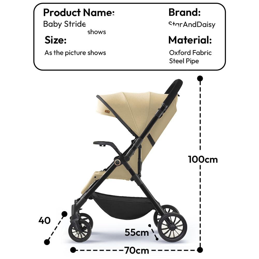 StarAndDaisy Stroller for Baby Boy Girl 0 to 5 Years/Foldable Baby Stroller Light Weight with Multi-Level Seat Recline, 5 Point Safety Belt, Pram for Kids- Khaki