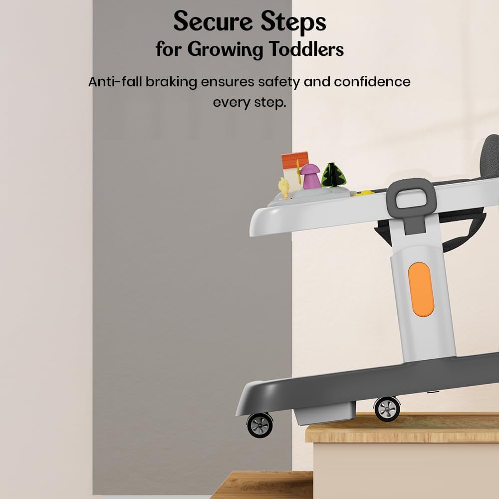 StarAndDaisy Baby Walker / Walker For Kids 6-18months With Anti Fall Brake Pads / Push Walker 3 Speed Height Adjustment,Multi-Level Seat Adjustment,Recreational Music Toy Bar (Elegant - Grey)