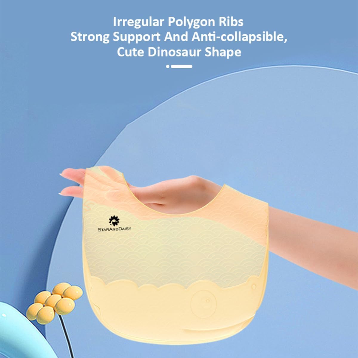 StarAndDaisy Reusable Silicone Baby Bib with Adjustable Buttons for Mess-Free Feeding, Weaning, and Easy Cleaning and Waterproof. (Pack of 2-Printed Yellow&Blue)
