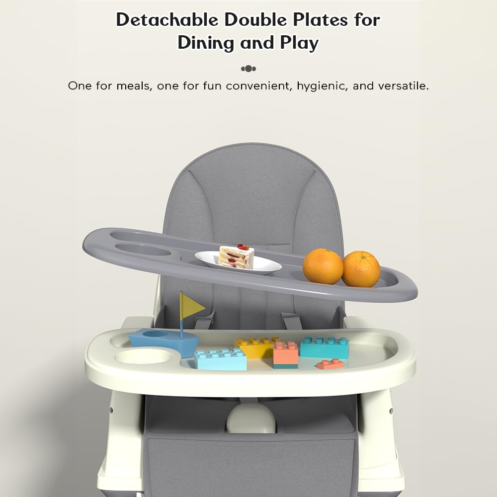 StarAndDaisy High Chair for Baby/Baby Feeding Chair for 0 to 5 Years with 4 in-1 Multifunctions/High Chair with Height Adjustable, Detachable Tray & One-Hand Adjustable - Grey