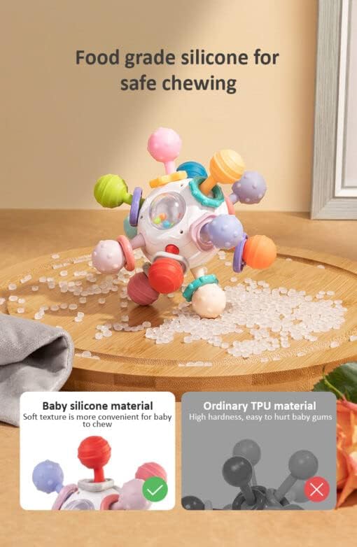 StarAndDaisy Teether Teething Toys for Baby 6-12 Months Kids, Soft Silicone & BPA Free (Mball-Grey-Multicolor)