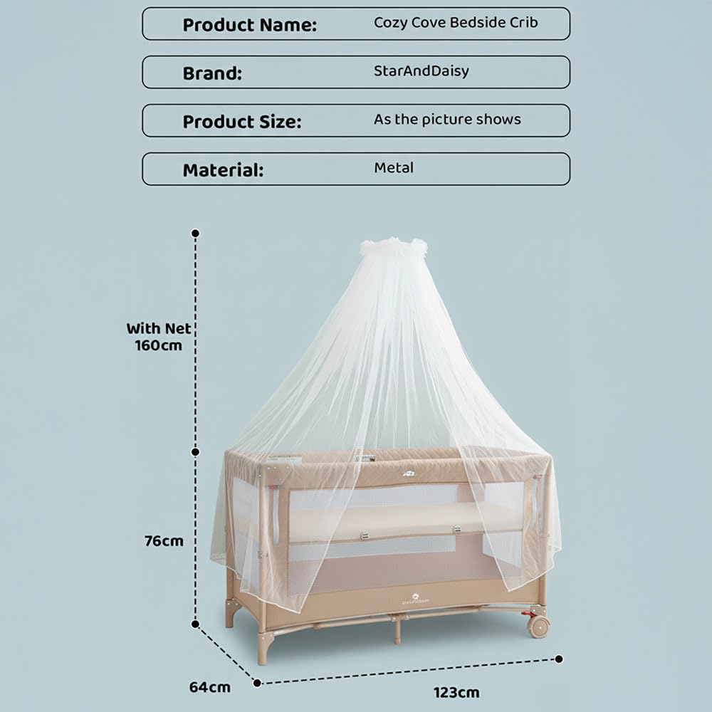 StarAndDaisy Cradle for New Born Baby Cradle for 0 to 3 Year Baby with Wheels,Storage Basket & Mosquito net Baby Sleeping Cradle/Bedside Bassinet for (CozyCove-Beige)