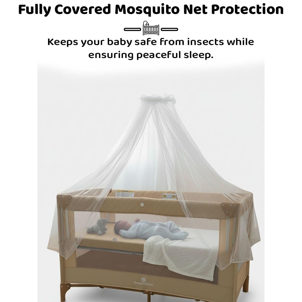 StarAndDaisy Cradle for New Born Baby Cradle for 0 to 3 Year Baby with Wheels,Storage Basket & Mosquito net Baby Sleeping Cradle/Bedside Bassinet for (CozyCove-Beige)