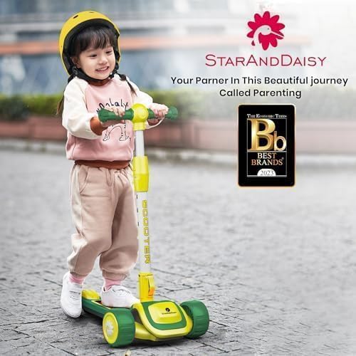 StarAndDaisy Kick Scooter for Kids 3-12 YearsBoys & Girls / 3 Wheel Scooter Boys & Girls with LED Light, PU Wheels/Skating Scooter 5 Level Adjustable Height and Easy to Fold - (Green-Yellow)