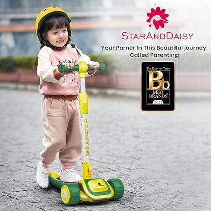 StarAndDaisy Kick Scooter for Kids 3-12 YearsBoys & Girls / 3 Wheel Scooter Boys & Girls with LED Light, PU Wheels/Skating Scooter 5 Level Adjustable Height and Easy to Fold - (Green-Yellow)