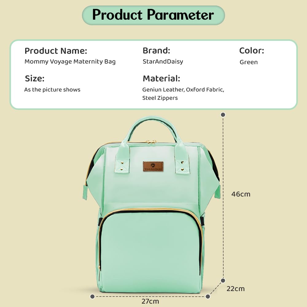 StarAndDaisy Diaper Bag for Mothers for Travel – 27L Lightweight Waterproof Leatherite Diaper Bag/Baby Bag for Mother Travel with 15 Multi-Purpose Pockets & Quick Access Diaper Pocket - Green